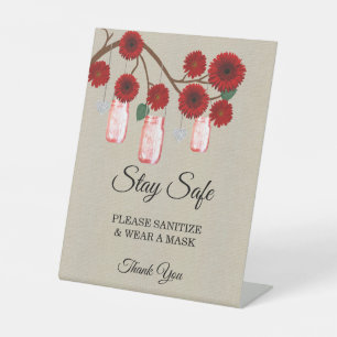 Signe De Table Pots de fleurs rouges en toile de jute pour mariag