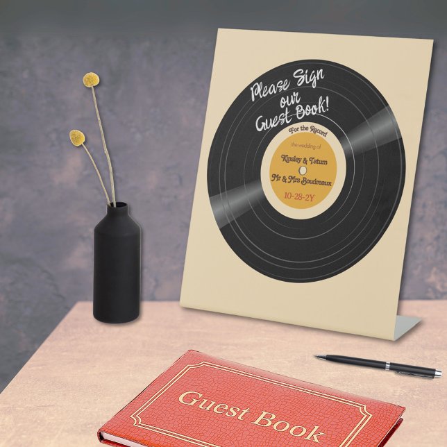 Signe De Table Pour le disque Vinyl Super Browns Livre d'invité (Vinyl record guest book sign in cream, orange, and brown)
