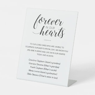 Signe De Table Pour toujours dans nos coeurs Noms Baby shower com