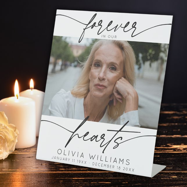 Signe De Table Pour Toujours Dans Nos Coeurs Simple Script Photo  (Créateur téléchargé)