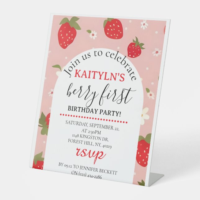 Signe De Table Premier anniversaire de fraise Berry (Recto)