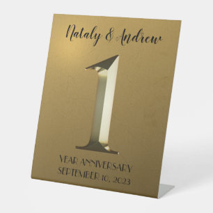 Signe De Table Premier mariage d'or métallique