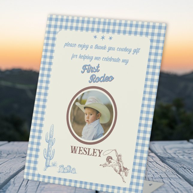Signe De Table Première Fête de Rodeo Western Cowboy (First Rodeo Western Cowboy Party Favor Pedestal Sign
)