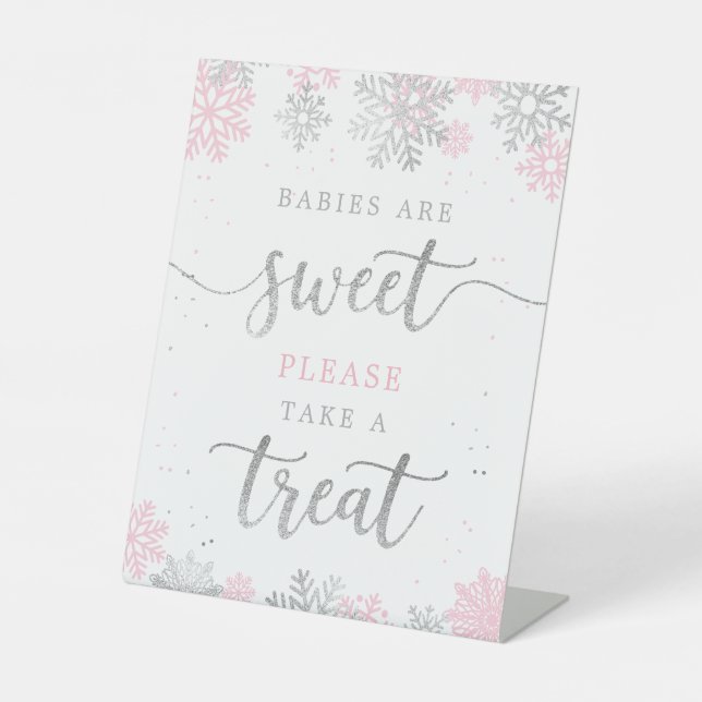 Signe De Table Prenez Un Baby shower D'Hiver Rose Silver (Recto)