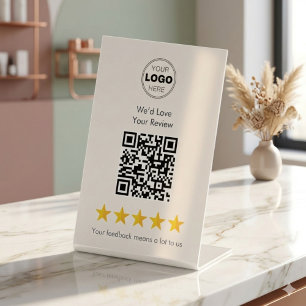 Signe De Table Présentoir à pancarte élégant à code QR 5 étoiles 