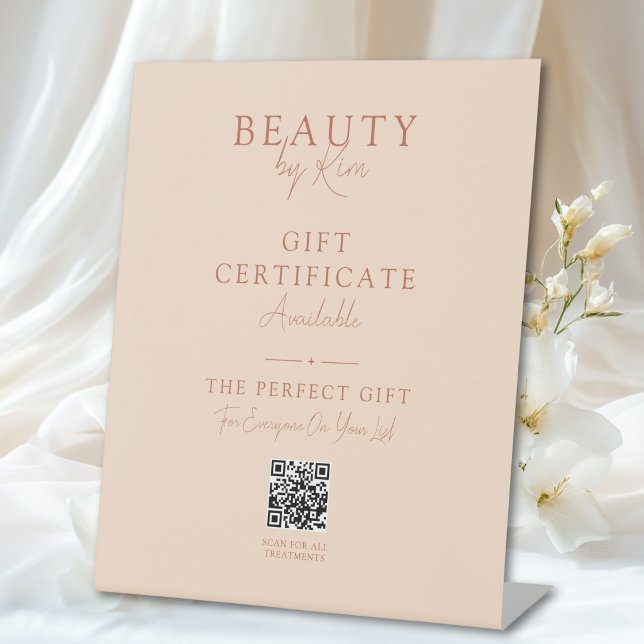Signe De Table Présentoir de certificat cadeau de salon avec code (Salon Gift Certificate Promo Pedestal with QR Code Sign)