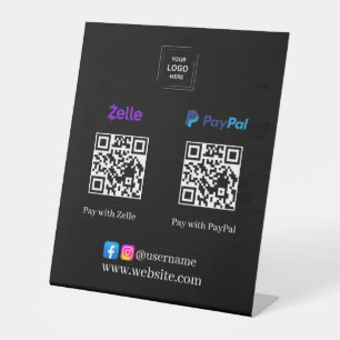 Signe De Table Présentoir de code QR Zelle PayPal noir pour paiem
