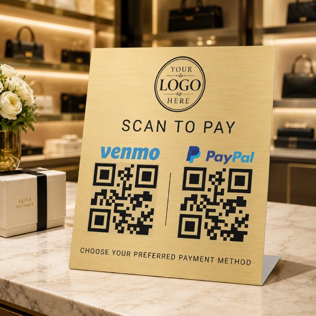 Signe De Table Présentoir de paiement Gold Venmo PayPal à scanner (Créateur téléchargé)