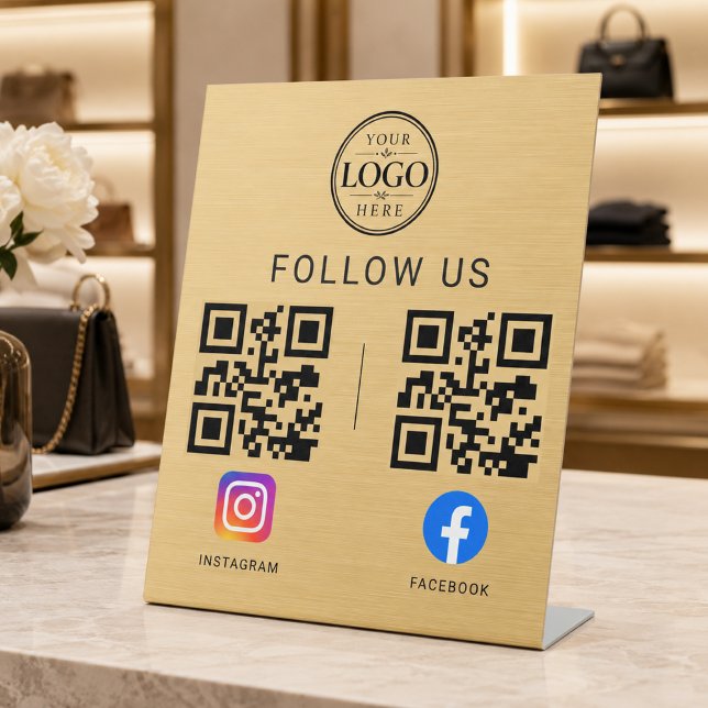 Signe De Table Présentoir de table de code QR des médias sociaux  (Créateur téléchargé)