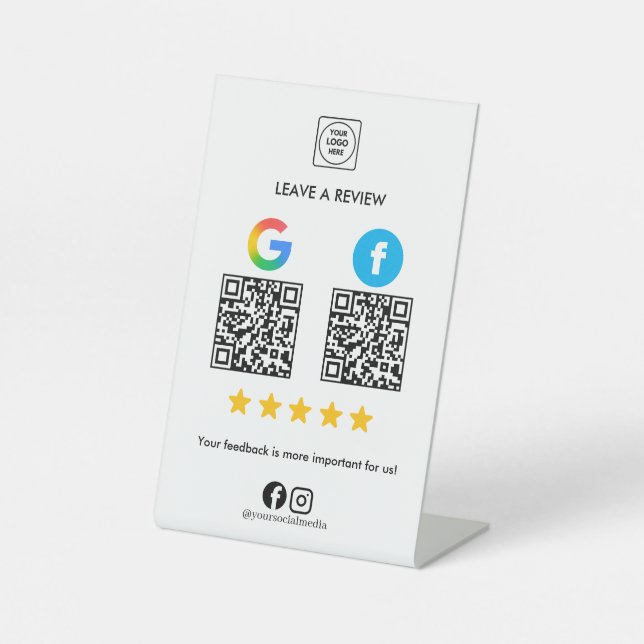 Signe De Table Présentoir d'évaluation double QR pour les réactio (Recto)