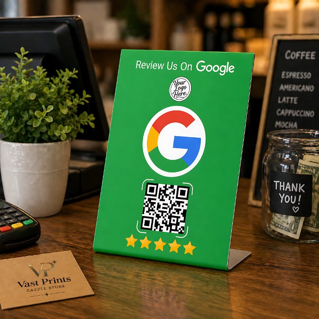 Signe De Table Présentoir pour entreprise avec avis Google verts  (Green Google Review Business Stand with QR Code Pedestal Sign
)