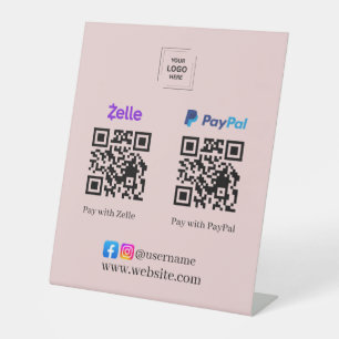 Signe De Table Présentoir QR Code Zelle PayPal rose pour paiement