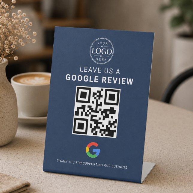 Signe De Table Présentoir QR de révision Google Bleu Marine (Créateur téléchargé)