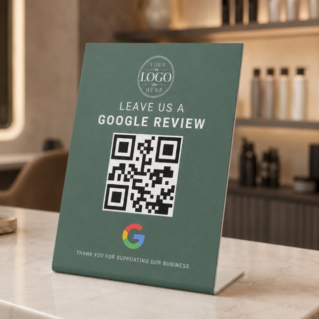 Signe De Table Présentoir QR de révision Google vert (Créateur téléchargé)