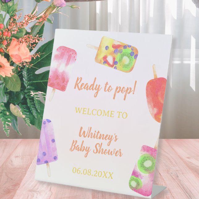 Signe De Table Prêt À Pop Popsicle Baby shower Aquarelle (Ready To Pop Popsicle Watercolor Baby Shower Pedestal Sign)