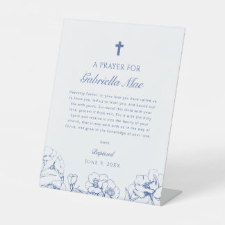 Signe De Table Prière de baptême florale bleue