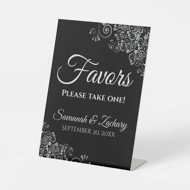 Signe De Table Privilégiez One élégant Silver & Black Mariage (Recto)