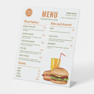 Signe De Table Prix du menu du restaurant de hamburgers Orange et