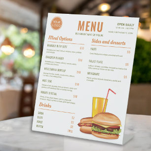 Signe De Table Prix du menu du restaurant de hamburgers Orange et