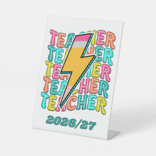 Signe De Table Professeur Rétro Crayon Éclair Rentrée Scolaire