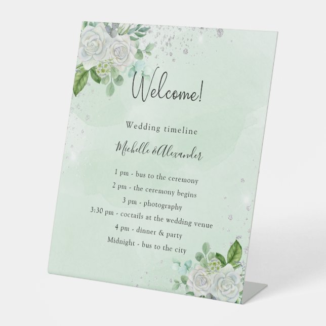 Signe De Table Programme de chronologie mariage floral eucalyptus (Recto)