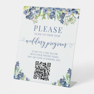 Signe De Table Programme de mariage à code QR floral doux à myrti