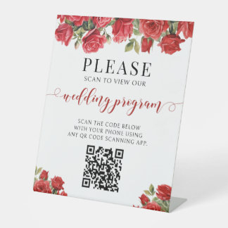 Signe De Table Programme de mariage Code QR Fleurs Rose Rouge
