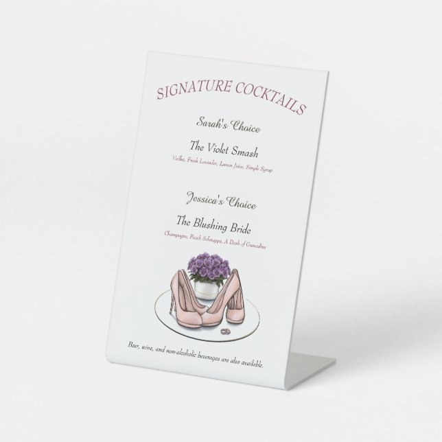 Signe De Table Programme de mariage lesbien Fleurs Violettes Élég (Recto)
