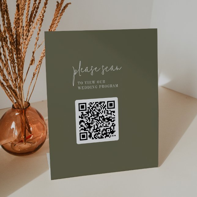 Signe De Table Programme de mariage moderne chic olive vert QR Co (Créateur téléchargé)