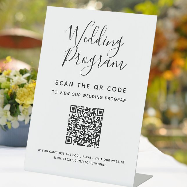 Signe De Table Programme de mariage numérique numérisation QR Cod (Digital Wedding Program Scan QR Code Acrylic Pedestal Sign
)