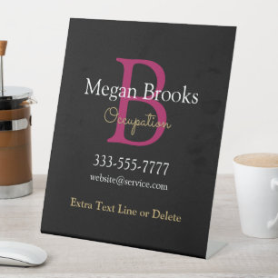 Signe De Table Promo Entreprise, Nom, Monogramme & Titre sur Fond