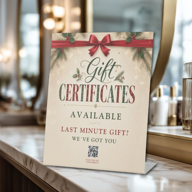 Signe De Table Promotion Certificat Cadeau Salon de Noël  (Christmas Salon Gift Certificate Promo QR Code Pedestal Sign
)