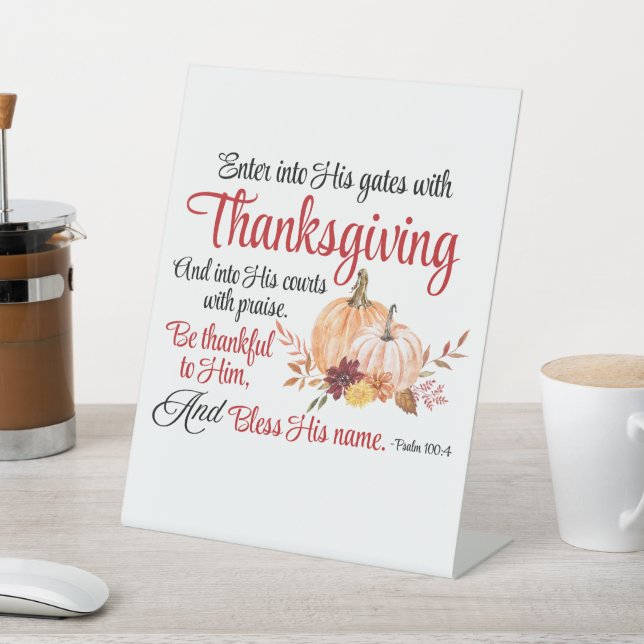 Signe De Table Psaume 100:4 Entre dans ses portes avec Thanksgivi (In SItu)