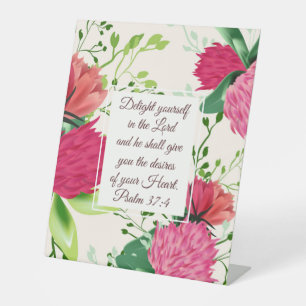 Signe De Table Psaume 37:4 Plaisir dans les fleurs du Seigneur