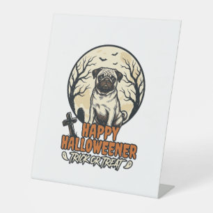 Signe De Table Pug Halloween Trick or Treat Gravure Vintage Dés