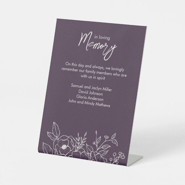 Signe De Table Purple Botanique Floral Minimal En Memoriam (Recto)
