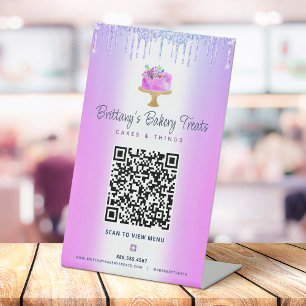 Signe De Table Purple Boulangerie QR Code Scan Menu Cake Parties