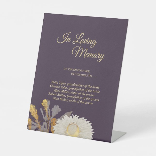 Signe De Table Purple Daisy Antique Mariage En Mémoire Amoureuse (Recto)