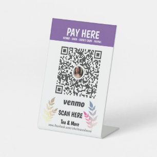 Signe De Table Purple Floral Ajouter QR Code Venmo Payer ici