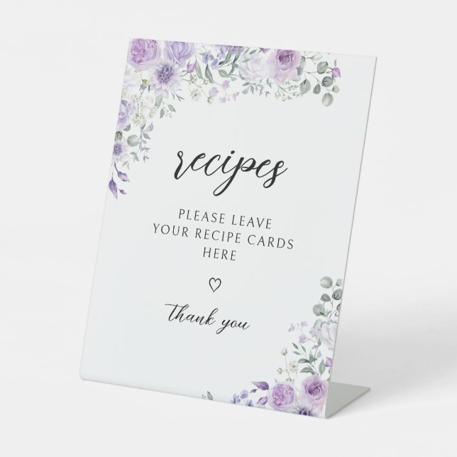Signe De Table Purple Floral Share a Recipe Bridal Shower Sign (Recto)