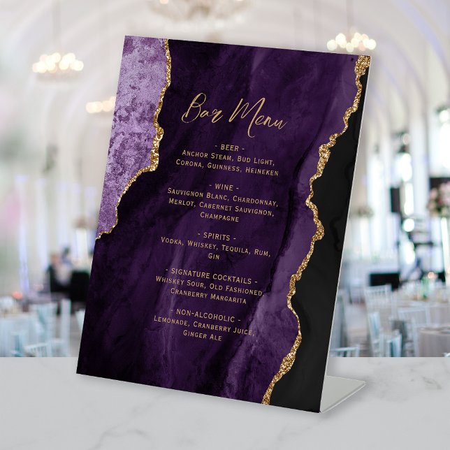 Signe De Table Purple Gold Agate Wedding Bar Menu (Créateur téléchargé)