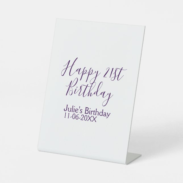 Signe De Table Purple heureux 21e anniversaire nom date Porte - c (Recto)