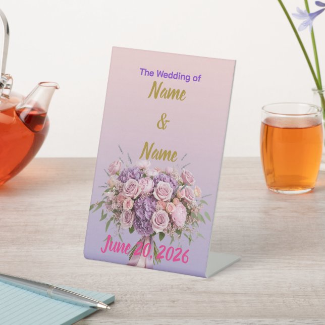 Signe De Table Purple Lavender Floral Ombre Wedding Table Sign (In SItu)