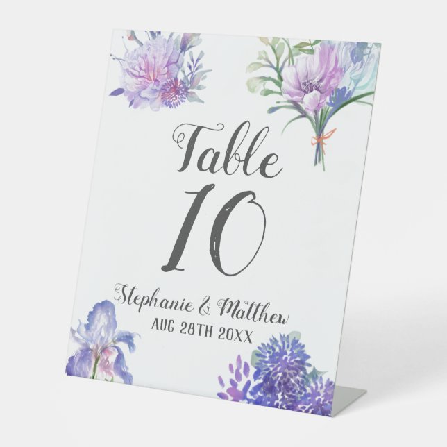 Signe De Table Purple Lavender Hydrangeas Mariage Numéro de table (Recto)