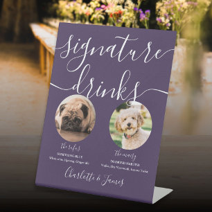 Signe De Table Purple Mariage Pet Chien Signature Boissons