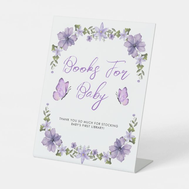 Signe De Table Purple Papillons Aquarelle Fleur sauvage Baby Show (Recto)