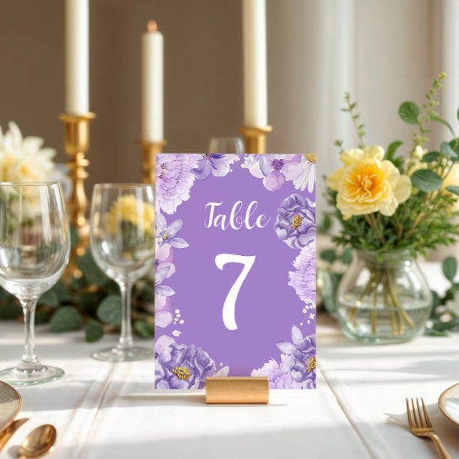 Signe De Table Purple Peonies Romance Mariage Numéro de tableau (Créateur téléchargé)