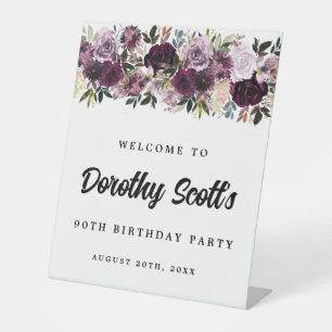 Signe De Table Purple rose 90e fête d'anniversaire Bienvenue