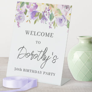 Signe De Table Purple Rose Floral 40e anniversaire Bienvenue