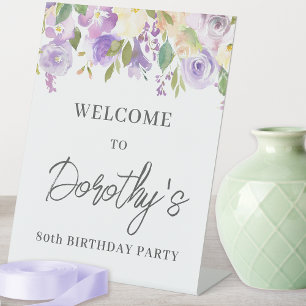 Signe De Table Purple Rose Floral 80e anniversaire Bienvenue